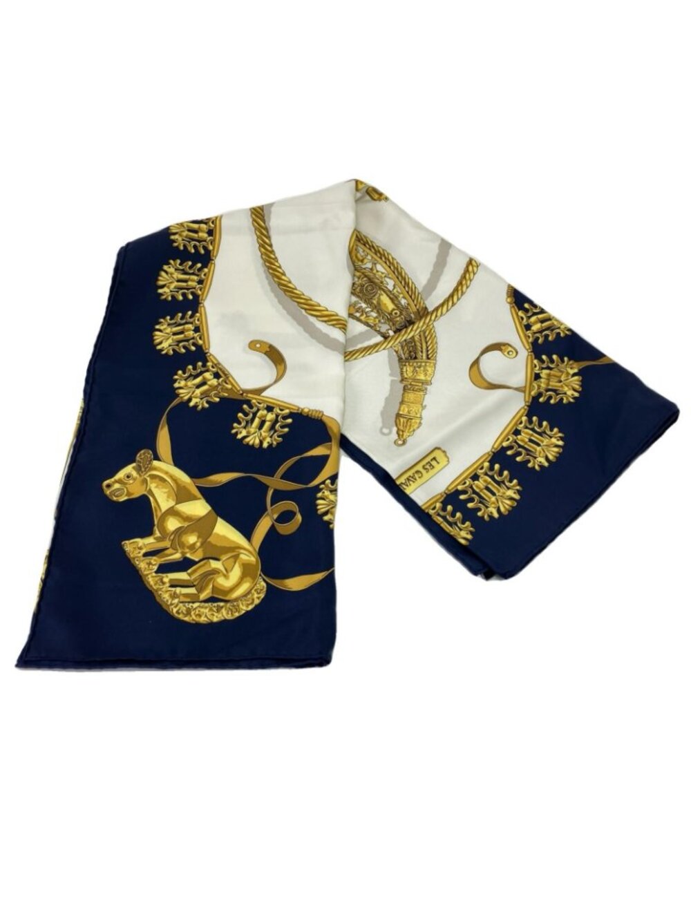 Hermes Carre 90 Yellow Golden Knight Navy White Scarf - Picture 4 of 5